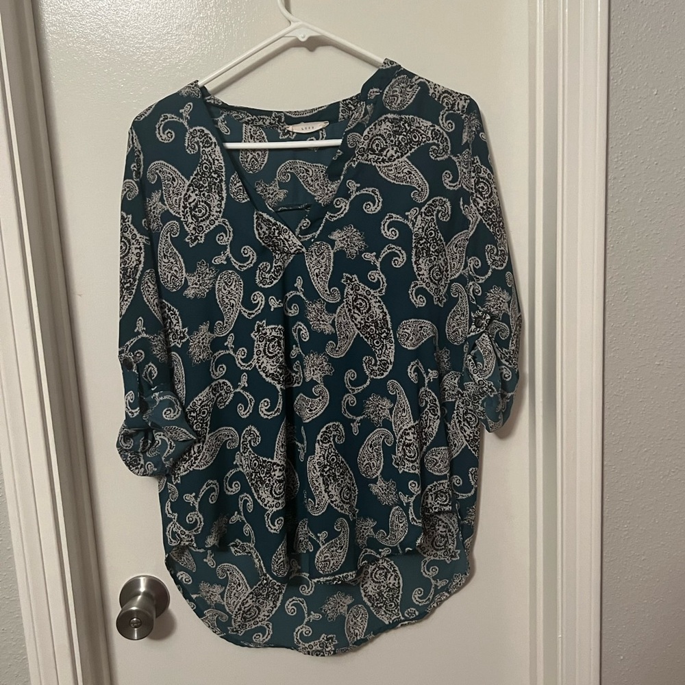 Lush Sheer Teal and Paisley Blouse